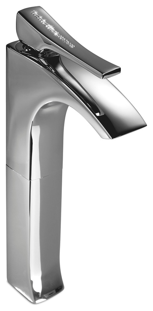 Skip Diamond Bathroom Vessel Faucet, Swarovski Crystal, Polished Chrome