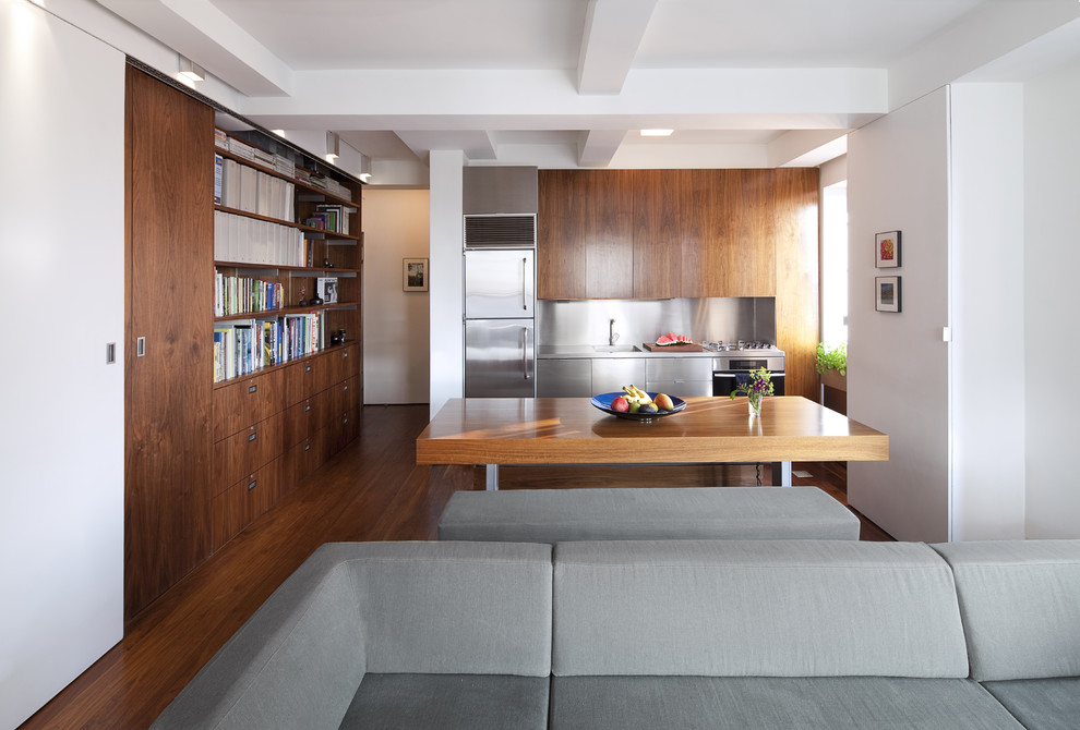 This is an example of a modern single-wall kitchen in New York.