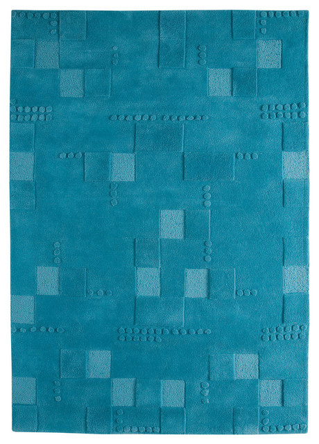 Hand Tufted Turquoise Wool Area Rug, 4'6