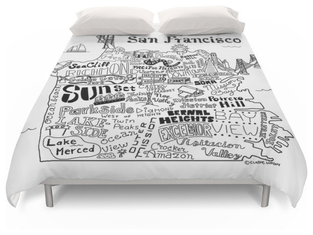 San Francisco Map Illustration Duvet Cover Contemporary Duvet