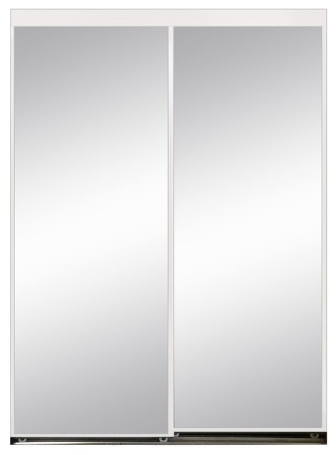 Polished Edge Mirror Framed With Gasket Sliding Door White Trim