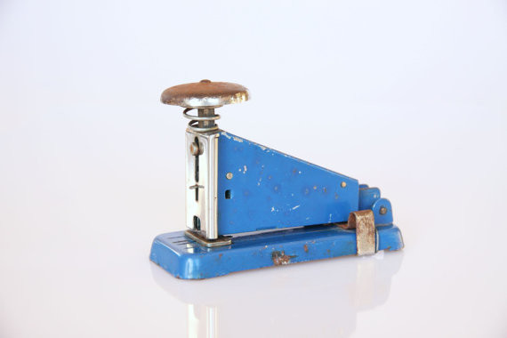 Vintage Industrial Blue Stapler by Hippo’s Dream