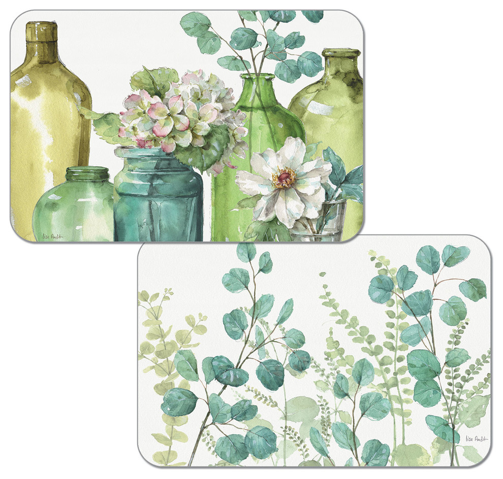 Vinyl Plastic Placemats Reversible Greenery Set of 4 Contemporary