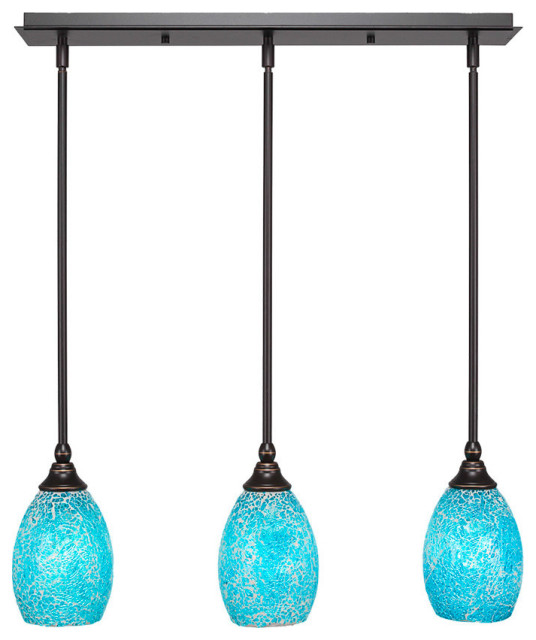 Stem 3-Light Pendalier with Hang Straight Swivel, Dark Granite/Turquoise Fusion