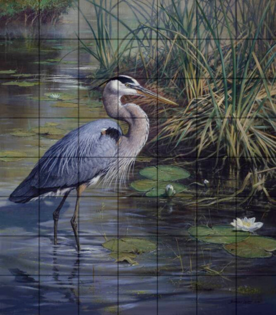 Tile Mural Kitchen Backsplash Lone Fisherman Great Blue Heron