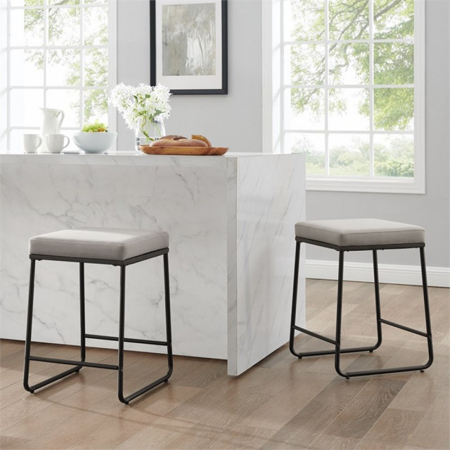 Crosley Furniture Beckett 24" 2-piece Counter Stool Set in Gray/Matte ...