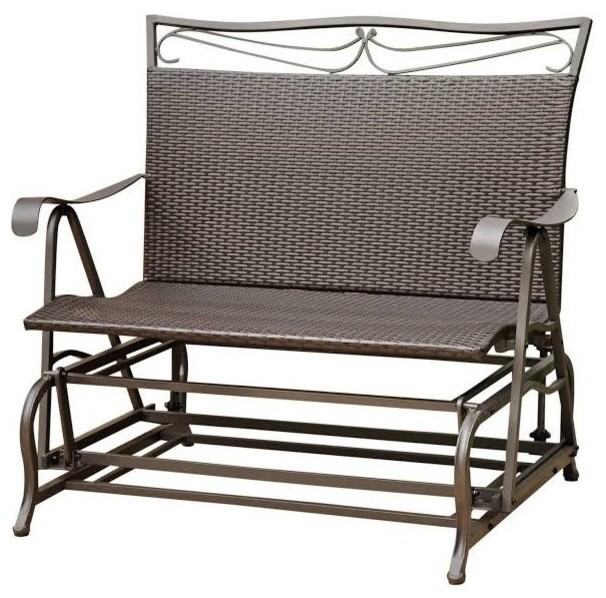 Pemberly Row Patio Glider Loveseat in Chocolate Tropical Outdoor
