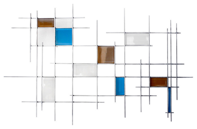 Glass and Metal Wall Sculpture "Gridded"