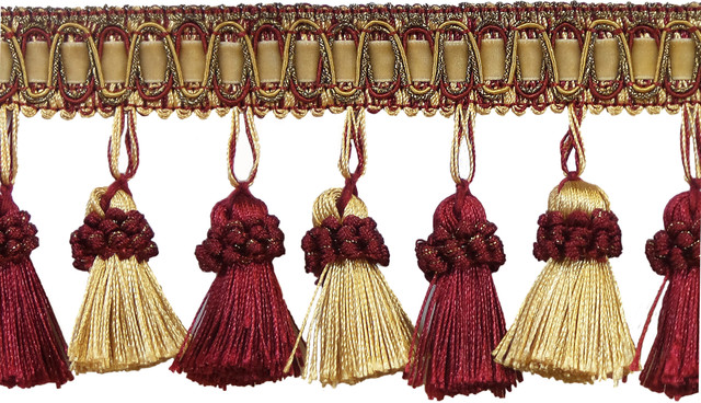 5 Yards Burgundy Red Gold 3/" Two-Tiered Tassel Fringe Royal Romance