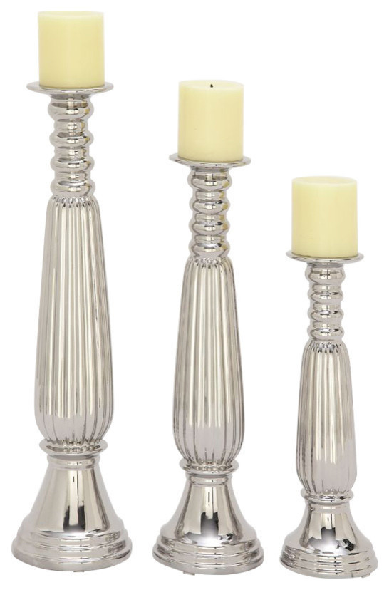 Elegant Ceramic Silver Candleholder Set Of 3
