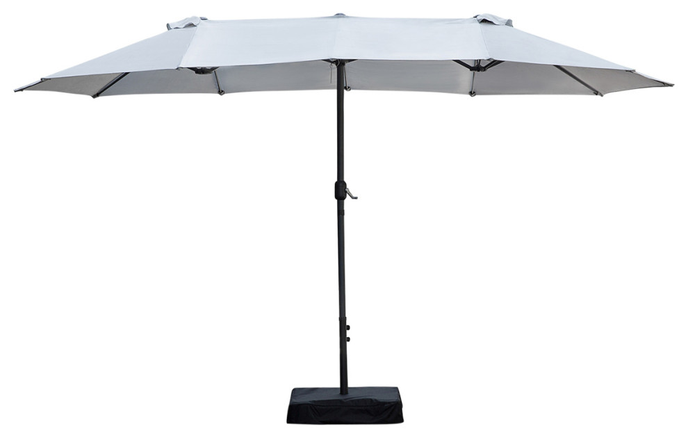 15' Rectangular Patio Double Sided Outdoor Large Umbrella Light Grey