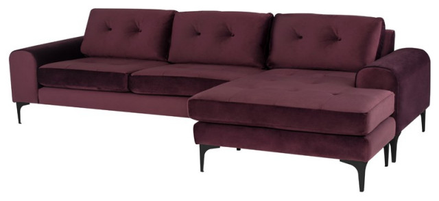 Colyn Reversible Sectional, Mulberry Velour Seat/Matte Black Steel Legs