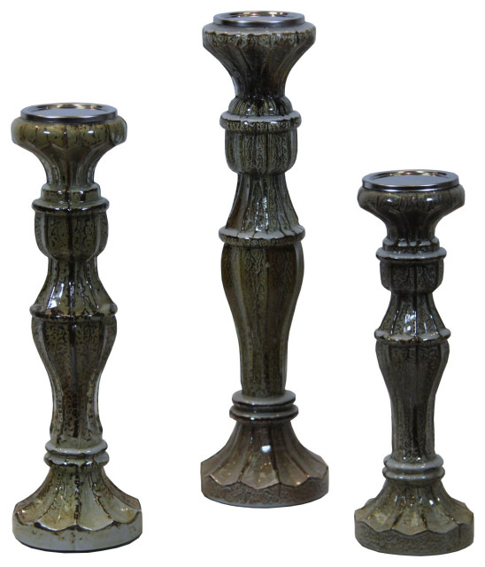 Privilege Set of 3 Gray Distressed Candle Holders, Gray, 6"W, 6