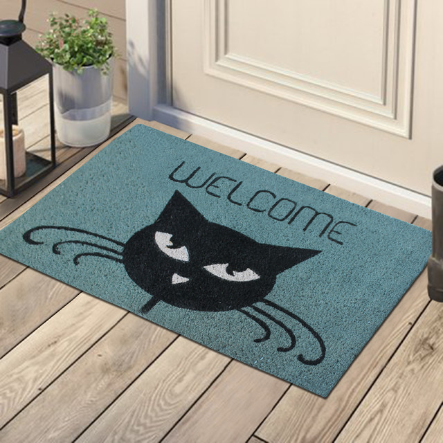 Cat Welcome Hand Stenciled Decorative Doormat Contemporary