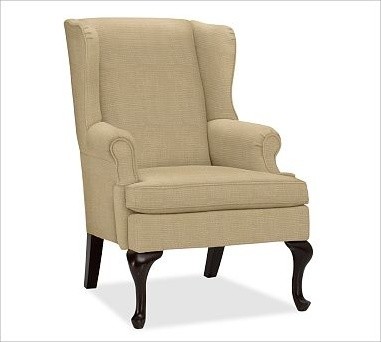 Gramercy Upholstered Wingback Armchair, Textured Basketweave Caramel
