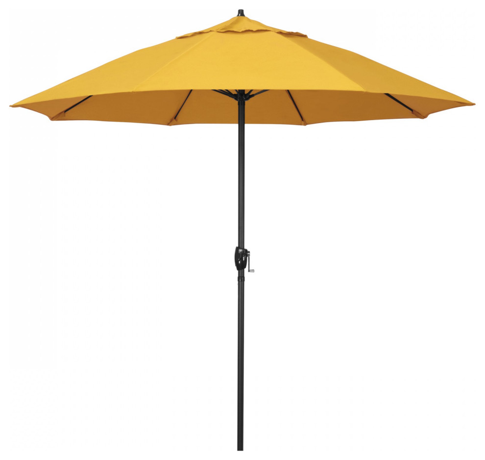 7.5' Patio Umbrella Bronze Pole Fiberglass Ribs Auto Tilt Sunbrella, Sunflower Yellow