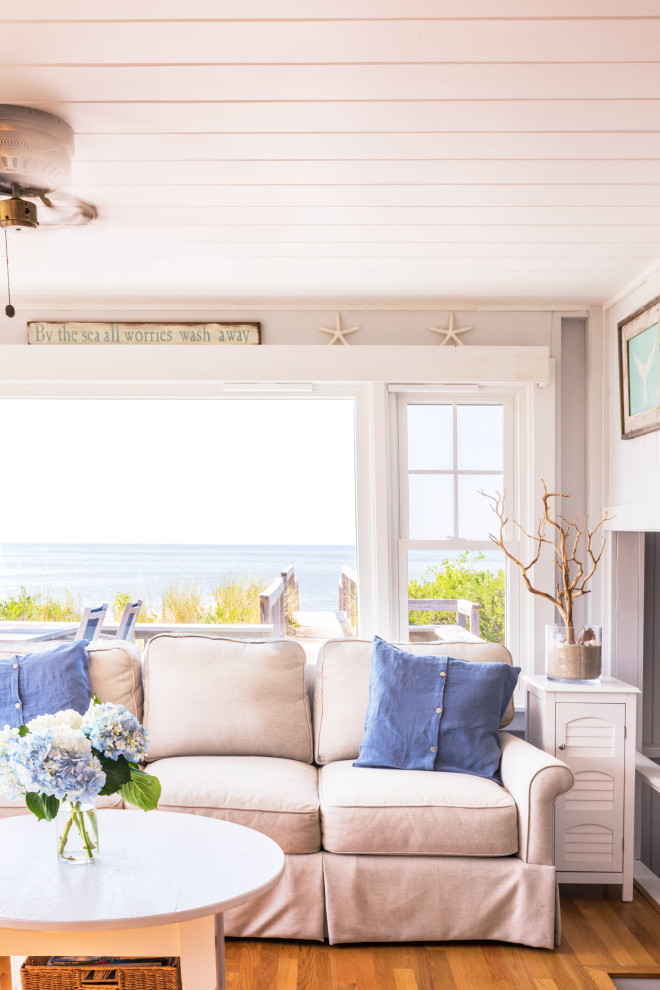 Living room - coastal living room idea in Boston