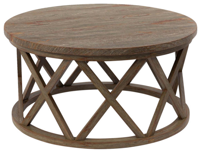 Mariefred Rustic Transitional Style Teak Wood Round Coffee Table ...