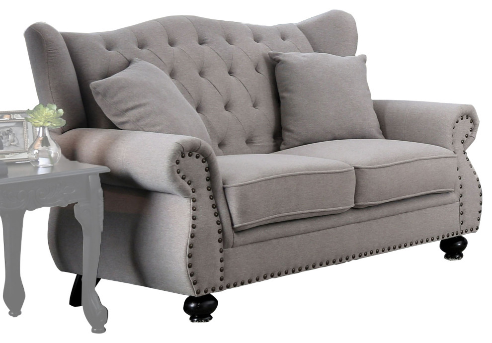 Fabric Upholstered Button Tufted Loveseat With Nailhead Trims,Gray Traditional Loveseats