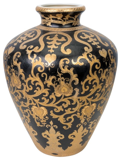 Chinese Black and Gold Tapestry Porcelain Vase, 15" - Asian - Vases - by  William Sung | Houzz