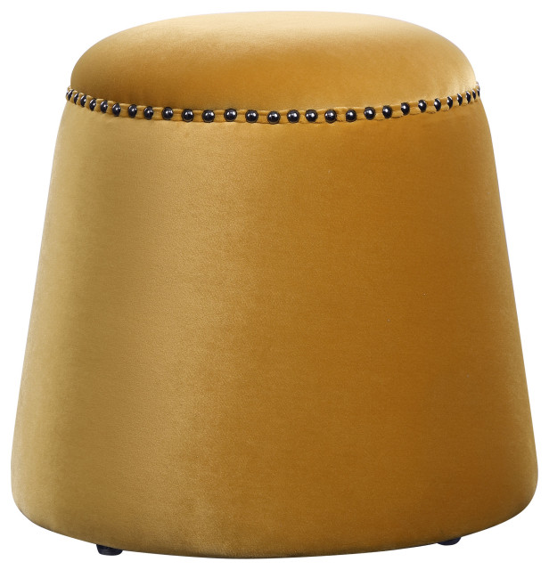 Glam Modern Gumdrop Shape Mustard Yellow Velvet Stool Plush Ottoman