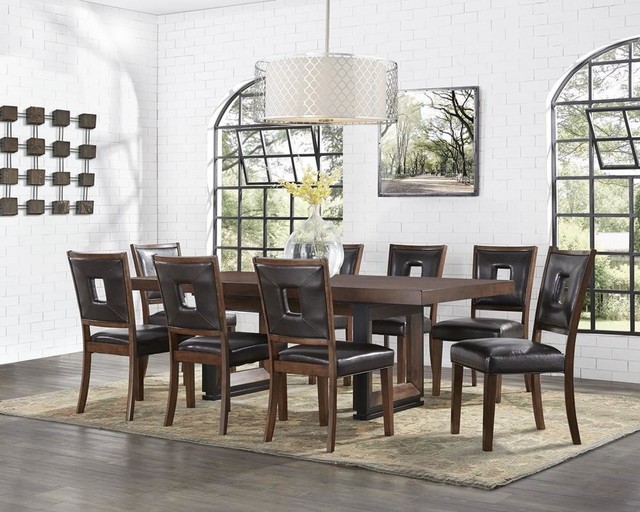 Steve Silver Toulon 9 Piece Dining Set In Natural Cherry Finish - Steve Silver Round Glass Dining Table Steve Silver Toulon 9 Piece Dining Set In Natural Cherry Finish - Steve Silver Round Glass Dining Table