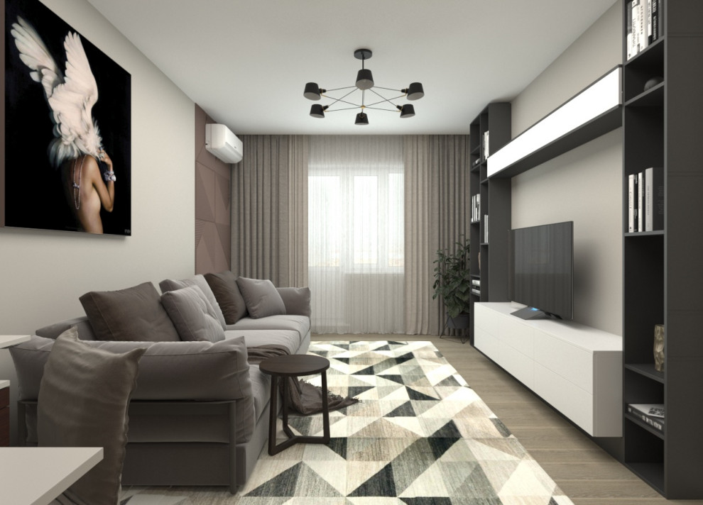 Гостиная в современном стиле с рабочей зоной