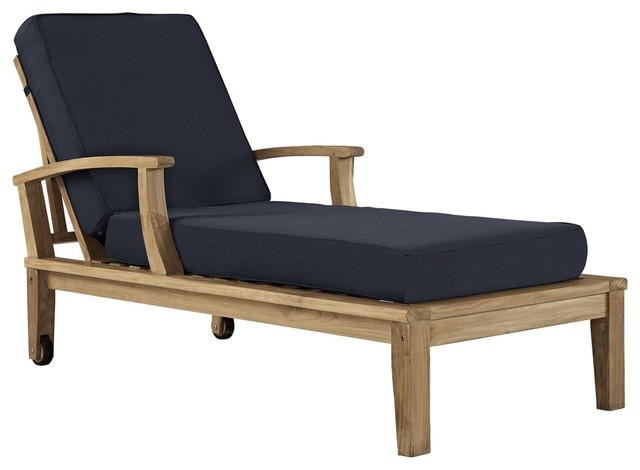 Marina Outdoor Patio Teak Single Chaise Transitional Marina Outdoor Patio Teak Single Chaise Natural Navy