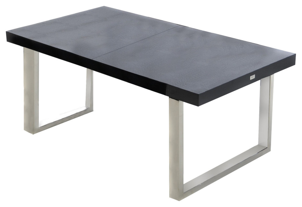 Benzara BM279219 Extendable Dining Table, Stainless Steel Legs, Black Contemporary Dining