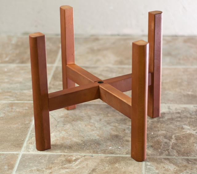 Mid Century Large Wood Plant Stand With Square Legs 12'' Walnut Color ...