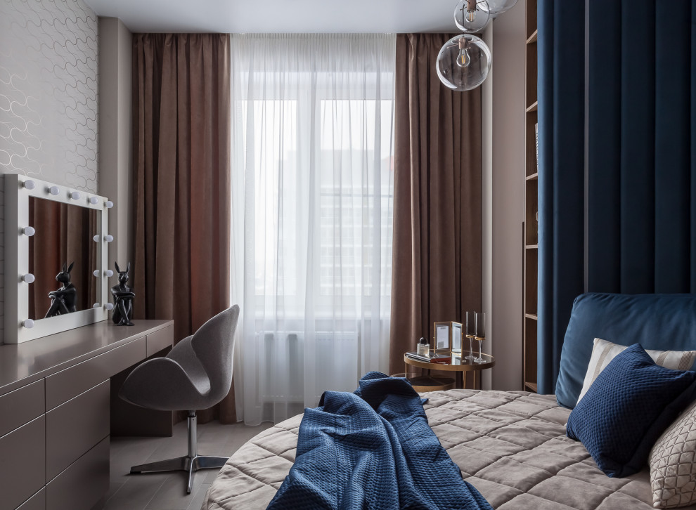 Компактная трехкомнатная квартира с круглой кроватью