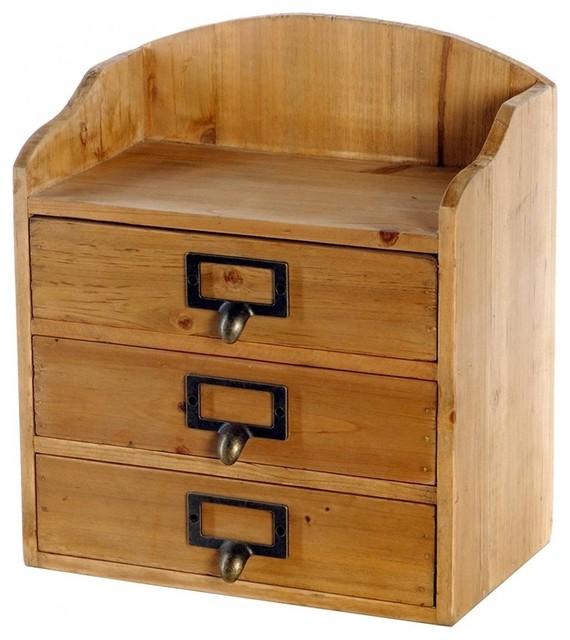 Traditional Storage Organizer Oak Finished Wood With 3 Drawer And