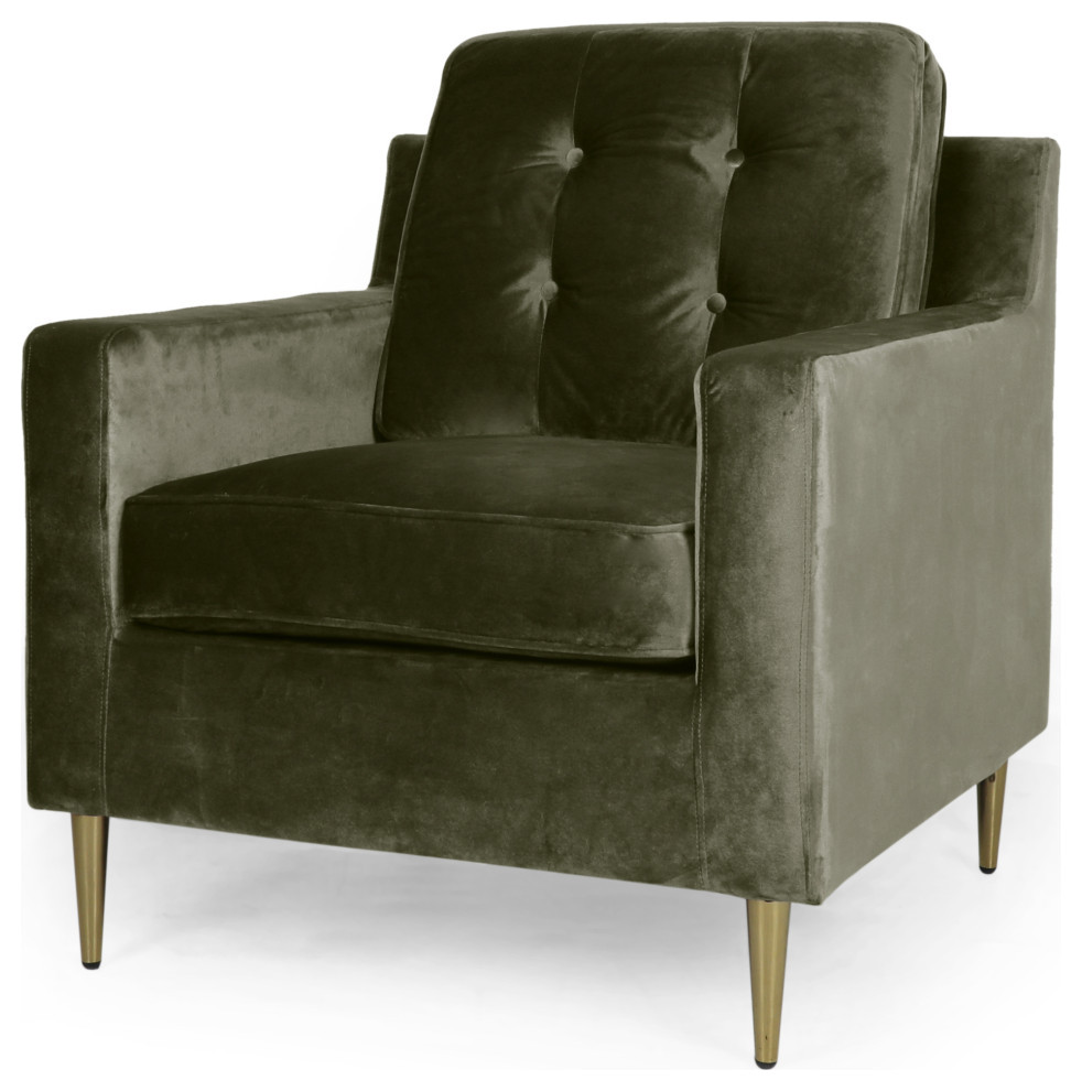Langston Glam Tufted Velvet Club Chair - Midcentury - Armchairs And