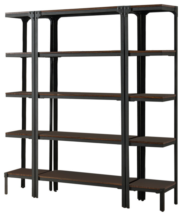 Cody Walnut Wood and Metal 12Tier Bookcase Industrial Bookcases by Pilaster Designs