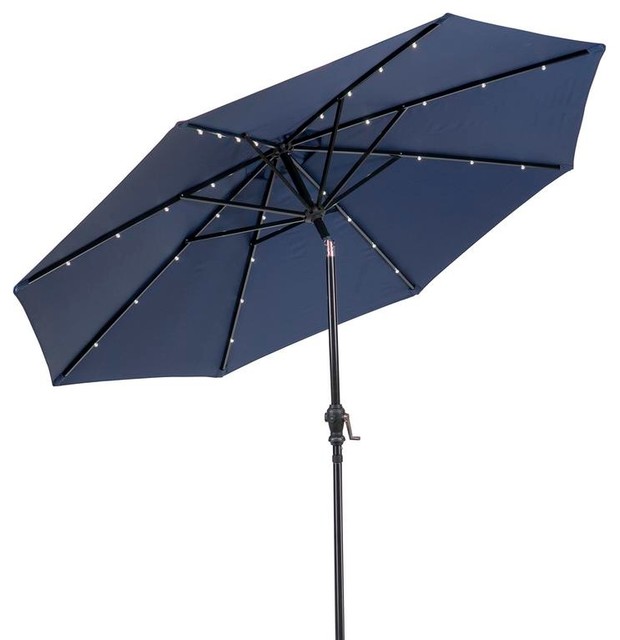 Sun-Ray Round 8-Rib Solar Lighted Umbrella, Scarlet, 9' - Contemporary ...