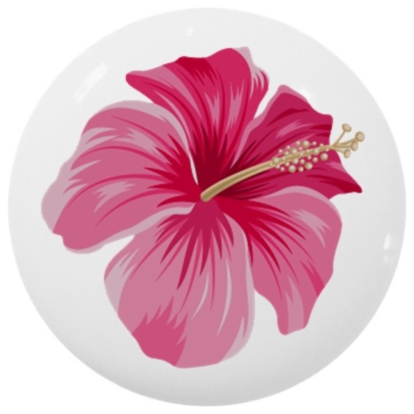 Pink Hibiscus Ceramic Drawer Knob Tropical And