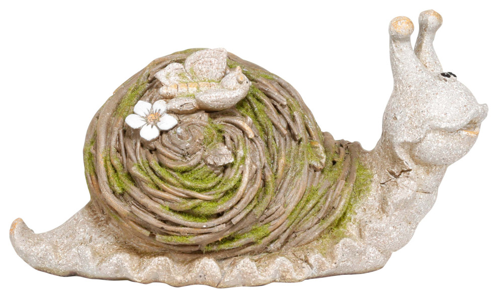 Alpine Mossy Twig Snail Indoor Outdoor Statue 9 Inch Tall Contemporary Garden Statues And Yard Art By Alpine Corporation