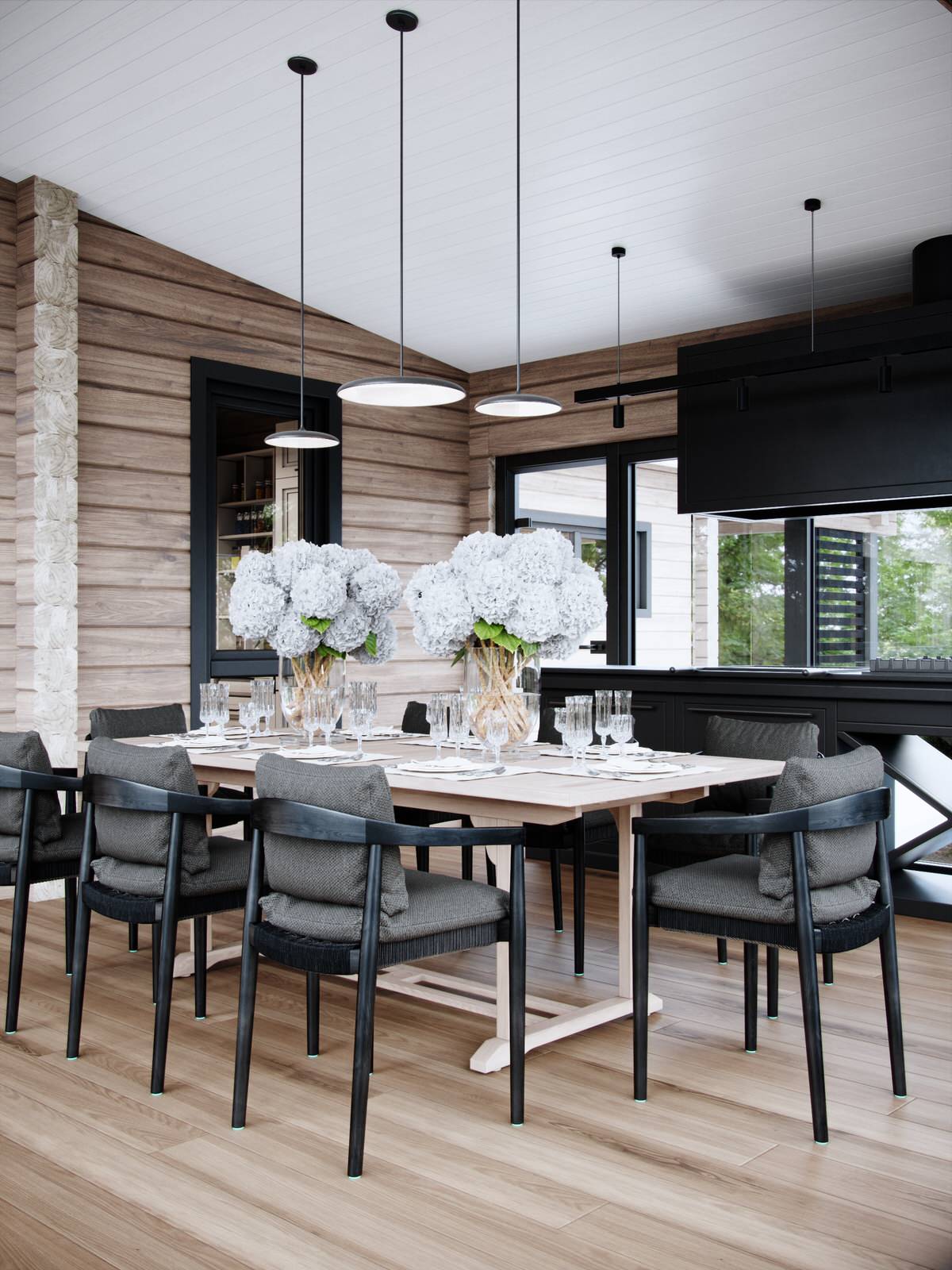 Дизайн интерьера загородного дома из бруса