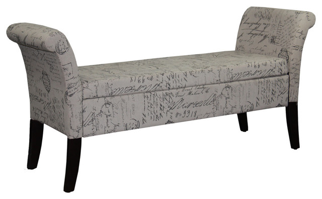 Old World Print Tall Storage Bench Contemporary Accent And