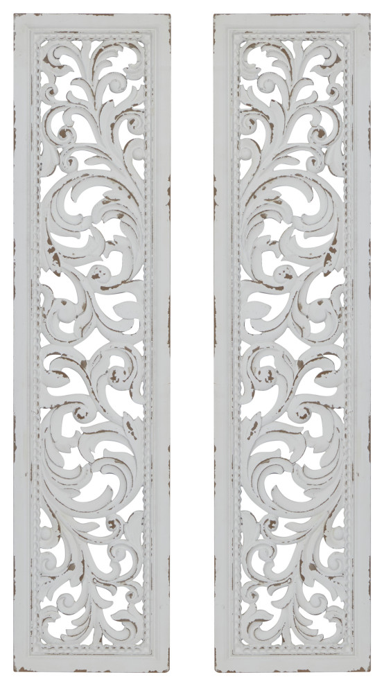 Tall Distressed White Carved Wood Wall Decor Panels 2 Piece Set Farmhouse Accents By Brimfield May - Tall Vertical Metal Wall Art Tall Distressed White Carved Wood Wall Decor Panels 2 Piece Set Farmhouse Accents By Brimfield May - Tall Vertical Metal Wall Art