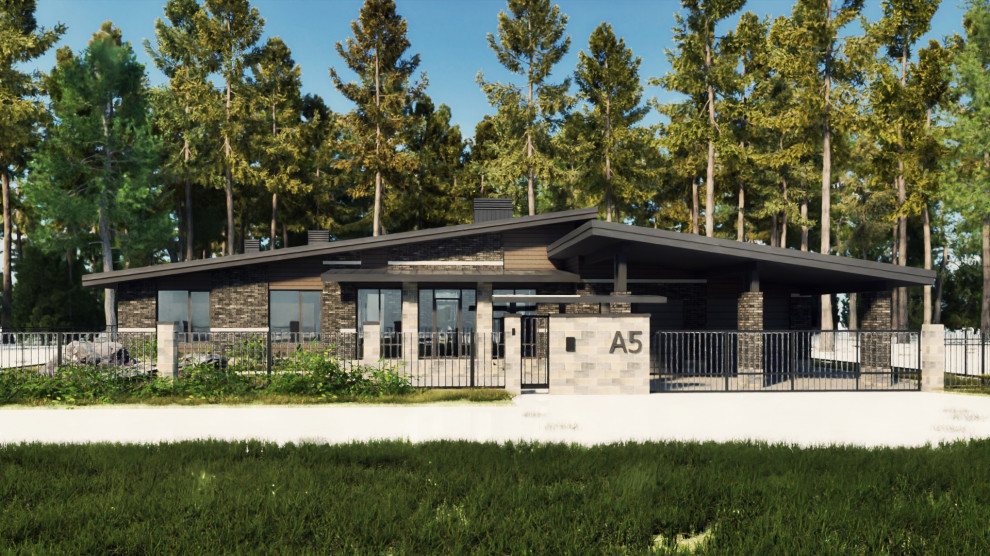 Одноэтажный дом 300кв, с баней, гаражом и террасой