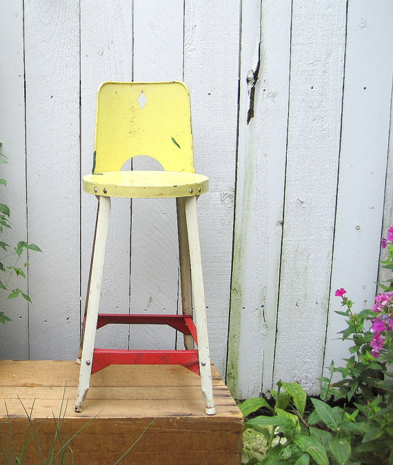 Vintage Farmhouse Childs Metal Chair Stool by birdie1