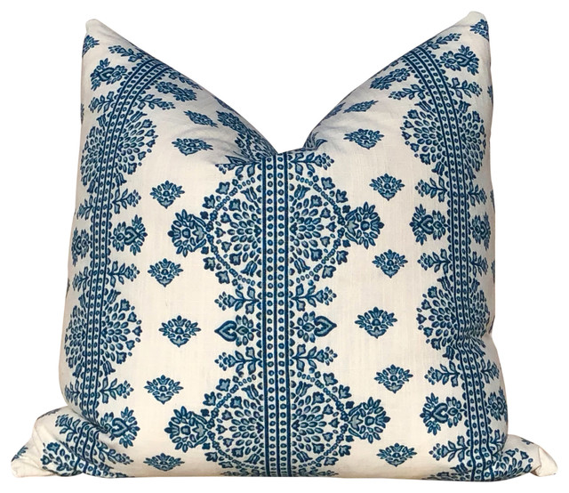 Alfama Persian Striped Linen Pillow In Blue Contemporary