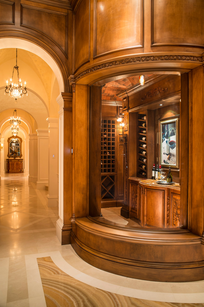 Design ideas for a large traditional wine cellar in Miami with display racks and ceramic floors.