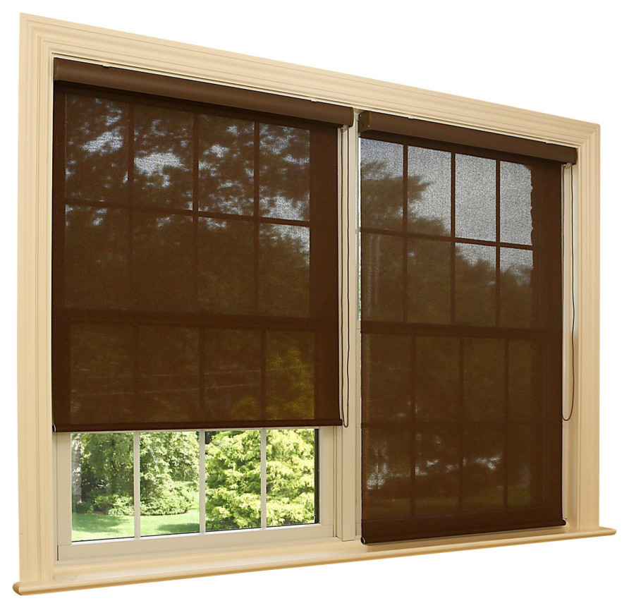 Premium Linen Look Roller Window Shade, Chocolate Contemporary