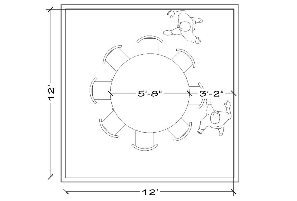 What size dining tables work well in a 12x12 dining room? Round, recta