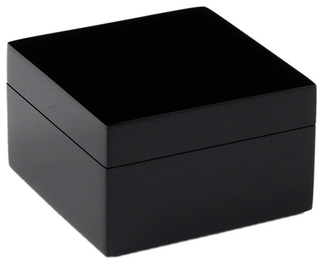 Lacquer Small Square Box, Black Contemporary Decorative Boxes by