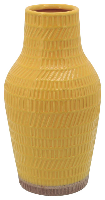 12" Tribal Vase, Yellow - Contemporary - Vases - by Uber Bazaar | Houzz