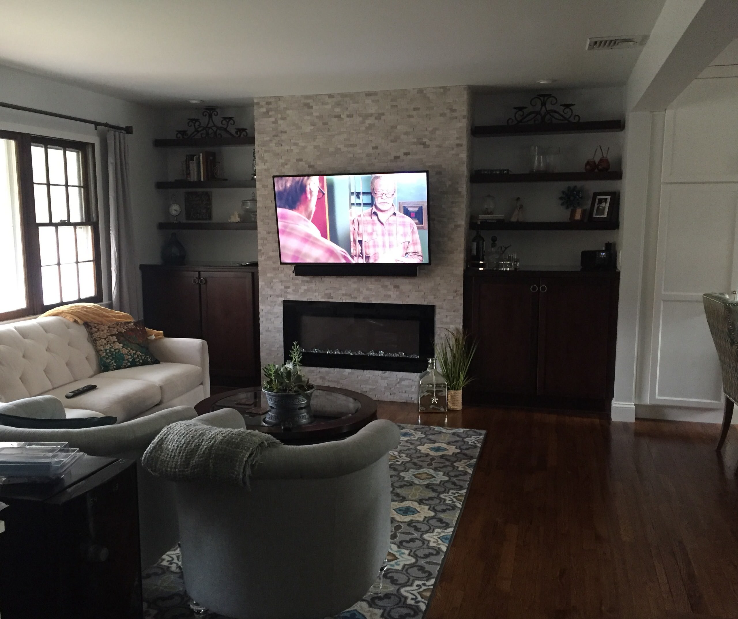 Living Room with Fireplace and Storage