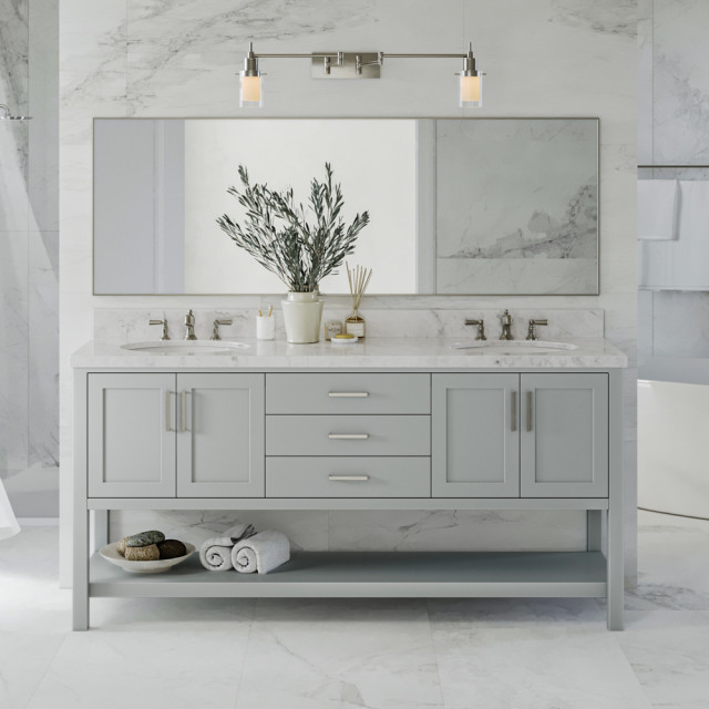 Ariel Magnolia 73" Oval Sinks Bath Vanity Carrara Marble Gray, Gray, 1.5" Carrara Marble